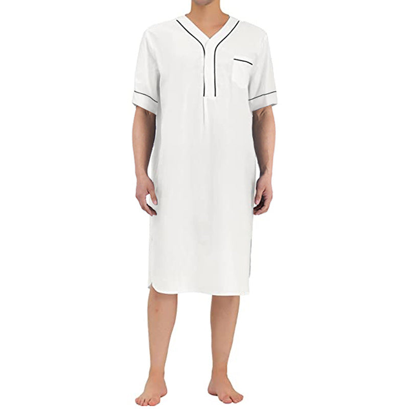 Men's knee-length nightshirt with short sleeves, concealed button placket and breast pocket Mune Fashion
