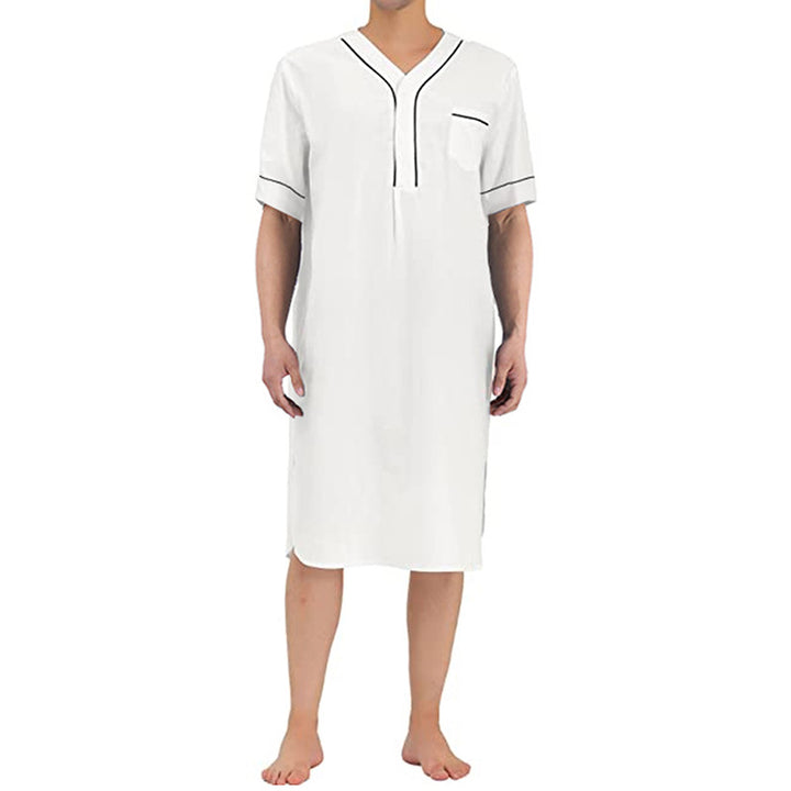 Men's knee-length nightshirt with short sleeves, concealed button placket and breast pocket Mune Fashion