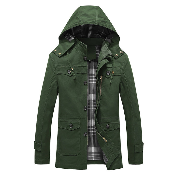 Men's canvas field parka with checked lining, hood, and multifunctional pockets Mune Fashion