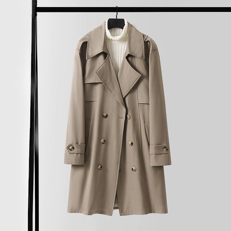 Women's Modern Short Coat in Trench Style with Double-Breasted Button Placket and Epaulettes Mune Fashion