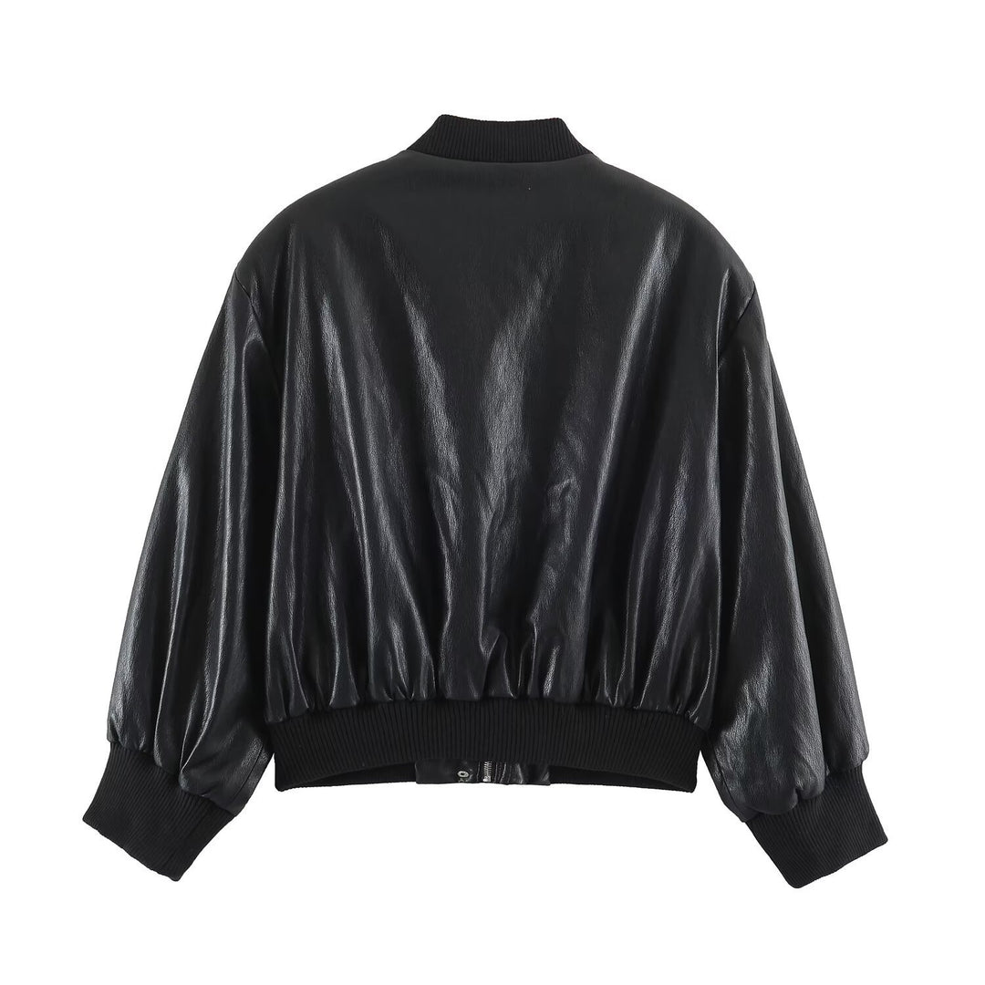 Women's Oversize Bomber Jacket made of Faux Leather with Ribbed Cuffs Mune Fashion