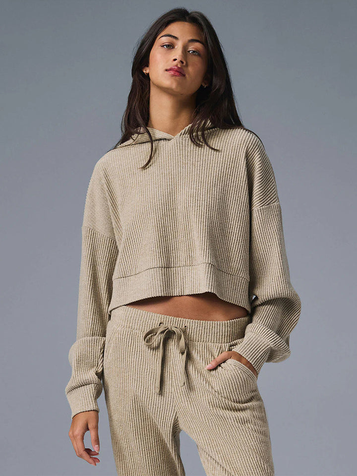Women Ribbed High-Waist Lounge Pants with Drawstring and Cuffs Mune Fashion