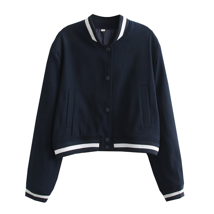 Women's Short Cut College Jacket with Ribbed Cuffs and Press Studs Mune Fashion