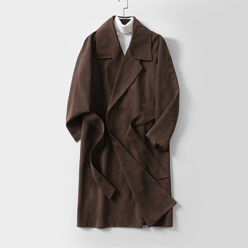 Women's Oversized Coat with Wide Lapels and Waist Belt Mune Fashion