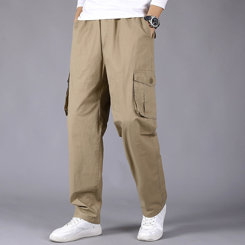 Men's loose cargo pants with elastic drawstring waistband, flap pockets & straight leg Mune Fashion