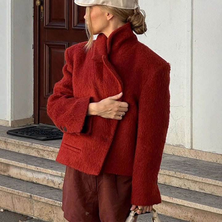 Women's Short Boxy Faux Fur Jacket with Wide Lapels and Textured Fur Look Mune Fashion