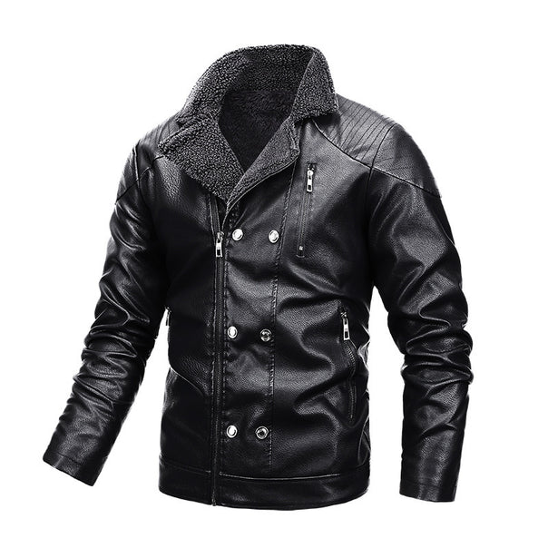 Men's Aviator Leather Look Blouson with Sherpa Collar and Asymmetric Double Zipper Mune Fashion