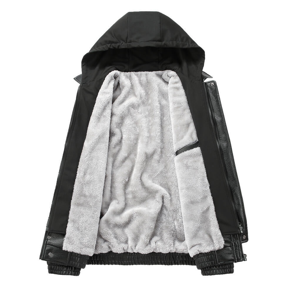 Men's Stylish Faux Leather Jacket with Hood Mune Fashion