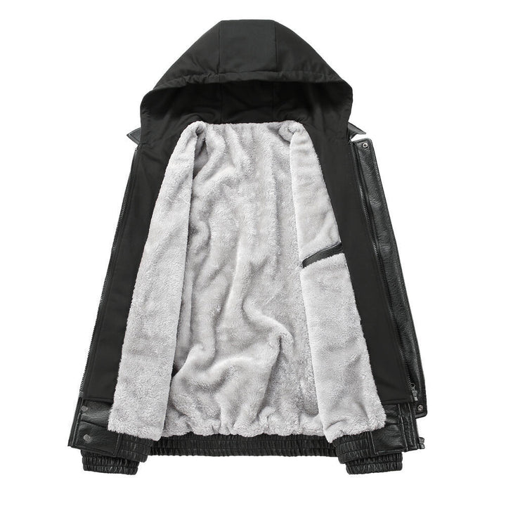 Men's Stylish Faux Leather Jacket with Hood Mune Fashion