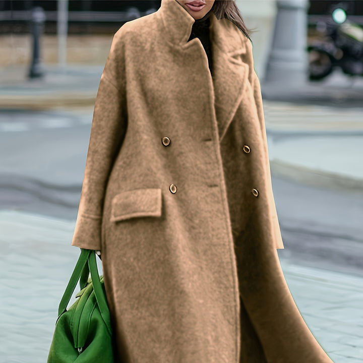 Ladies nan cape-like double-breasted wool coat with a wide fall, high stand-up collar, and flap pockets Mune Fashion