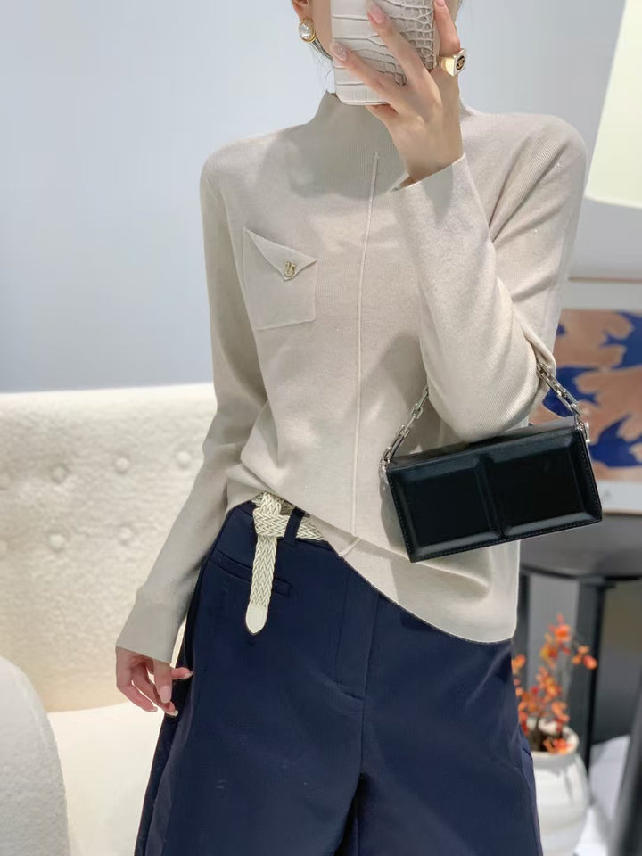Ladies Elegant Sweater with Stand-up Collar Mune Fashion