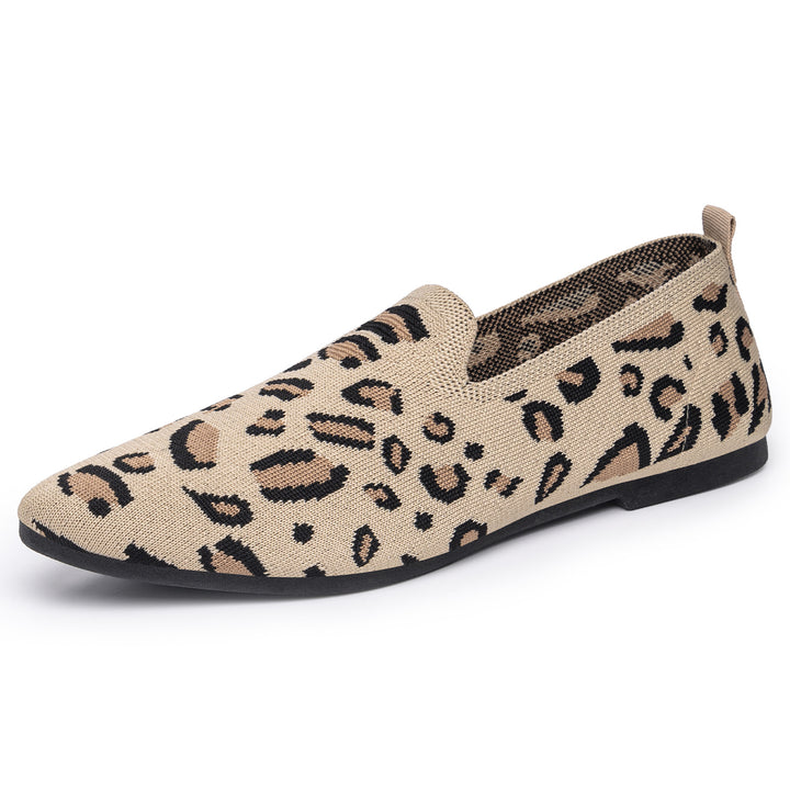 Women's knitted slip-on loafer with leopard jacquard, padded comfort insole and non-slip EVA sole Mune Fashion