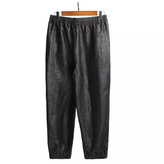Women's Faux Leather Jogging Pants with Elastic Waistband and Drawstring Mune Fashion