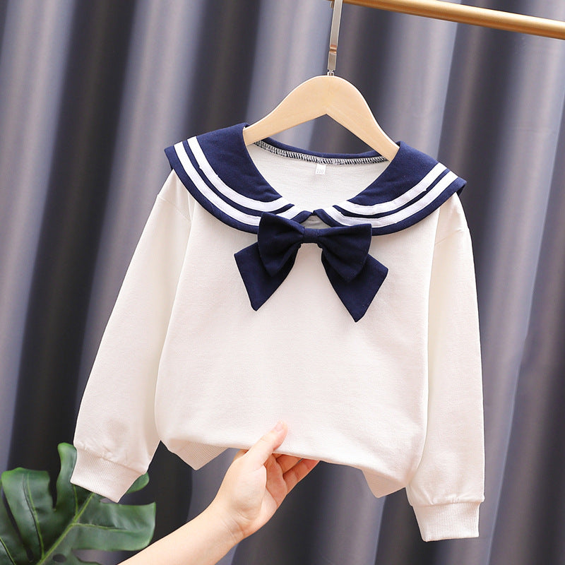 Girls sweatshirt with maritime collar and decorative bow detail Mune Fashion