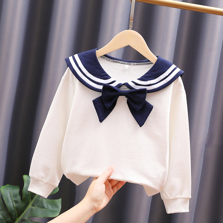 Girls sweatshirt with maritime collar and decorative bow detail Mune Fashion