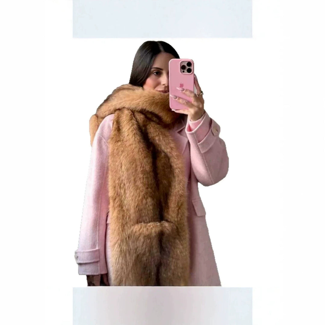 Ladies' Luxurious Long Faux Fur Stole with Voluminous Shawl Collar Mune Fashion