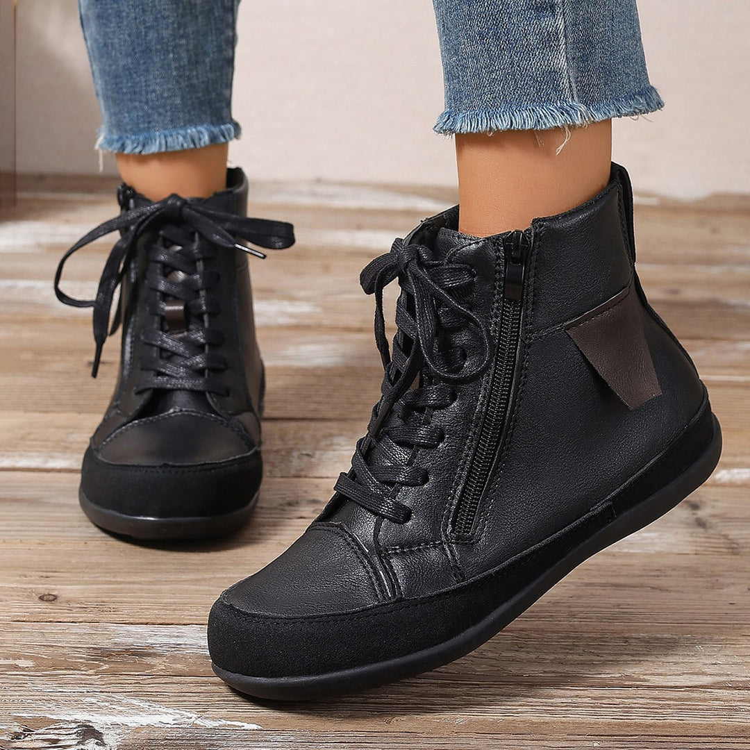 Women's high-cut casual sneaker ankle boots with side zipper, padded insole, and slip-resistant rubber sole Mune Fashion
