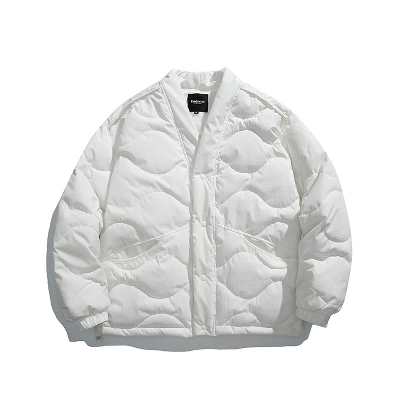 Unisex Oversized Padded Jacket with V-Neck, Snap Button Closure and Padded Insulation Mune Fashion