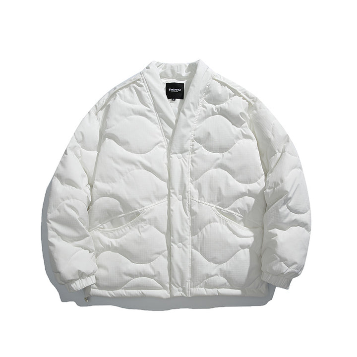 Unisex Oversized Padded Jacket with V-Neck, Snap Button Closure and Padded Insulation Mune Fashion