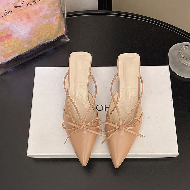 Women's pointed-toe mules with delicate slingback straps and decorative bow Mune Fashion