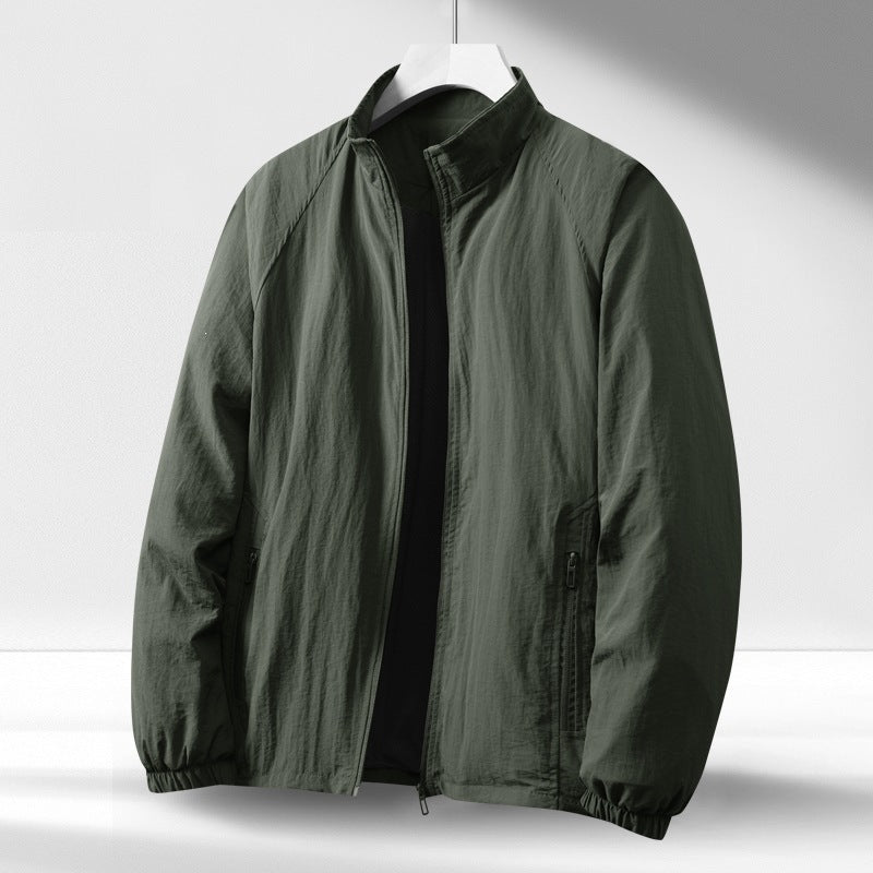Men's Lightweight Windproof Zip-Up Blouson Jacket with Stand-Up Collar and Elastic Cuffs Mune Fashion
