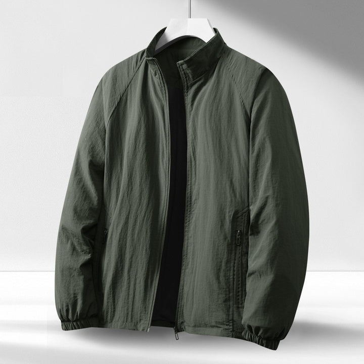 Men's Lightweight Windproof Zip-Up Blouson Jacket with Stand-Up Collar and Elastic Cuffs Mune Fashion
