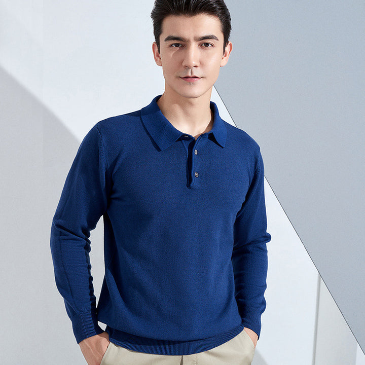 Men's fine long sleeve polo shirt made of fine knit with 3-button placket and slim fit Mune Fashion