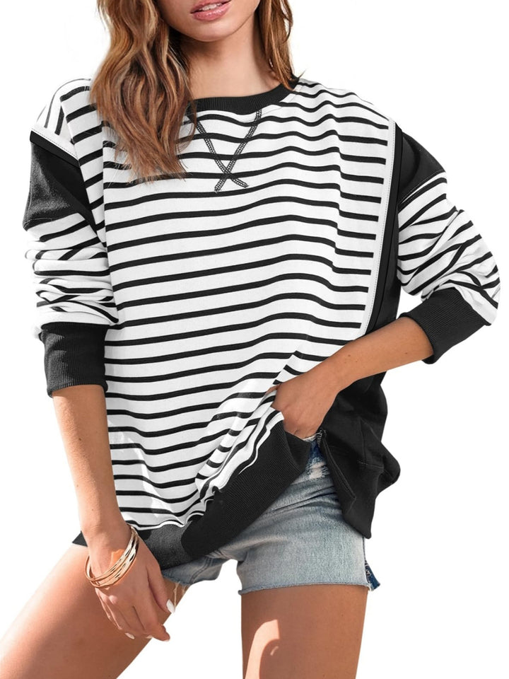 Women's oversized sweatshirt in marine look with stripes, raglan sleeves and ribbed cuffs Mune Fashion
