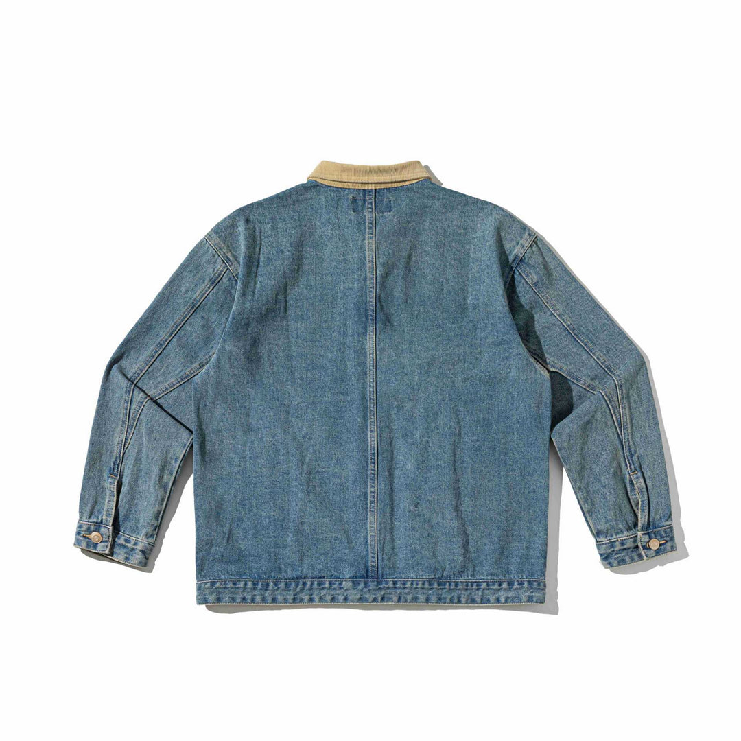 Unisex Boxy Denim Blouson Jacket with Cord Collar and Utility Pockets Mune Fashion