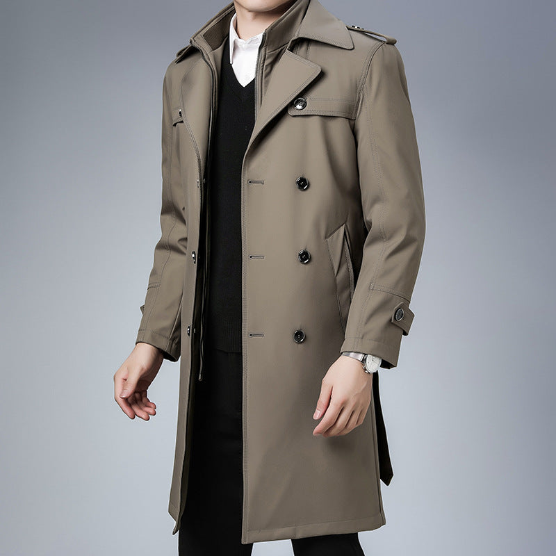 Men's classic water-repellent trench coat with double button row and epaulettes Mune Fashion