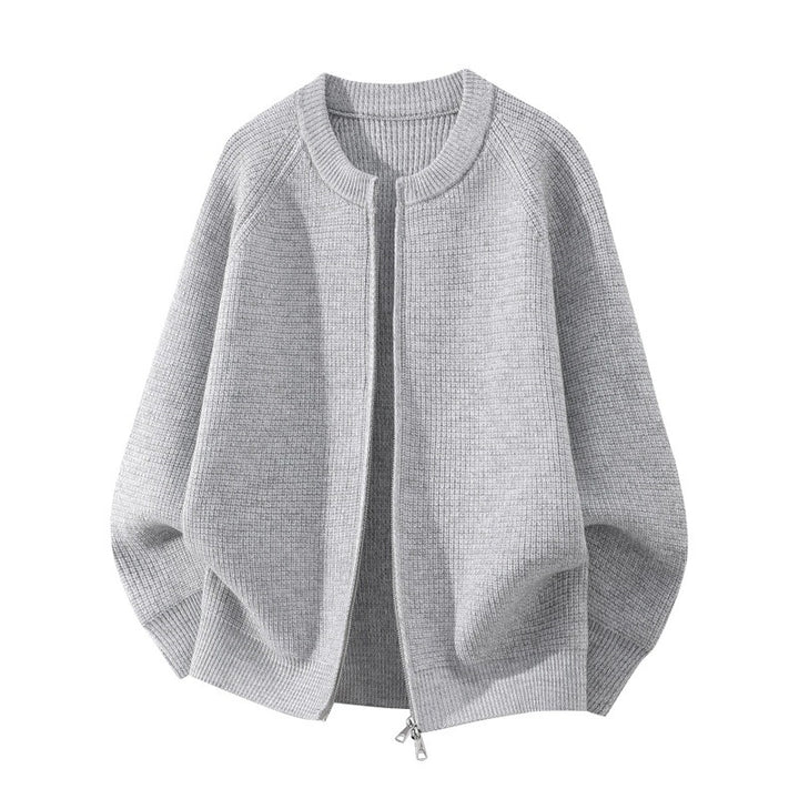 Women's Oversized Knit Cardigan with Round Neck, Raglan Sleeves, and Two-Way Zipper Mune Fashion