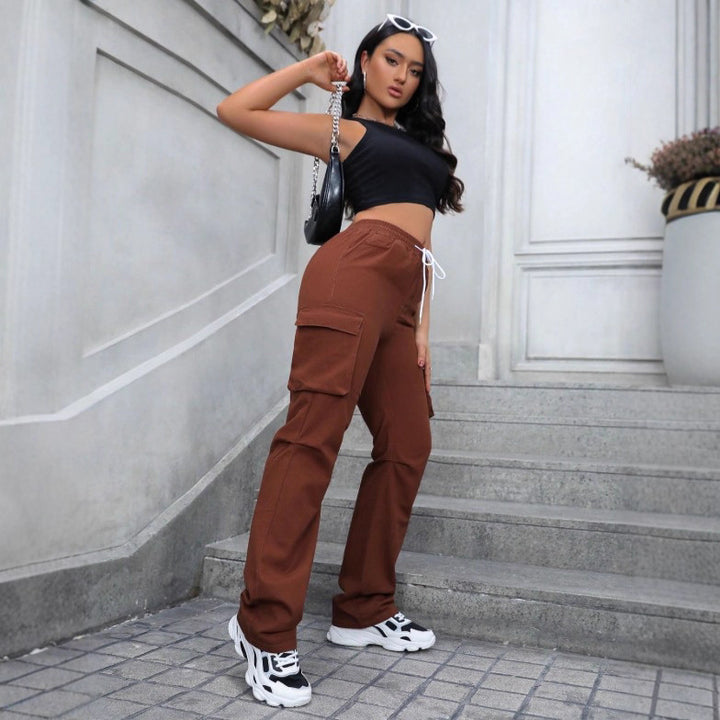 Women's high-waist cargo joggers with wide leg and drawstring Mune Fashion