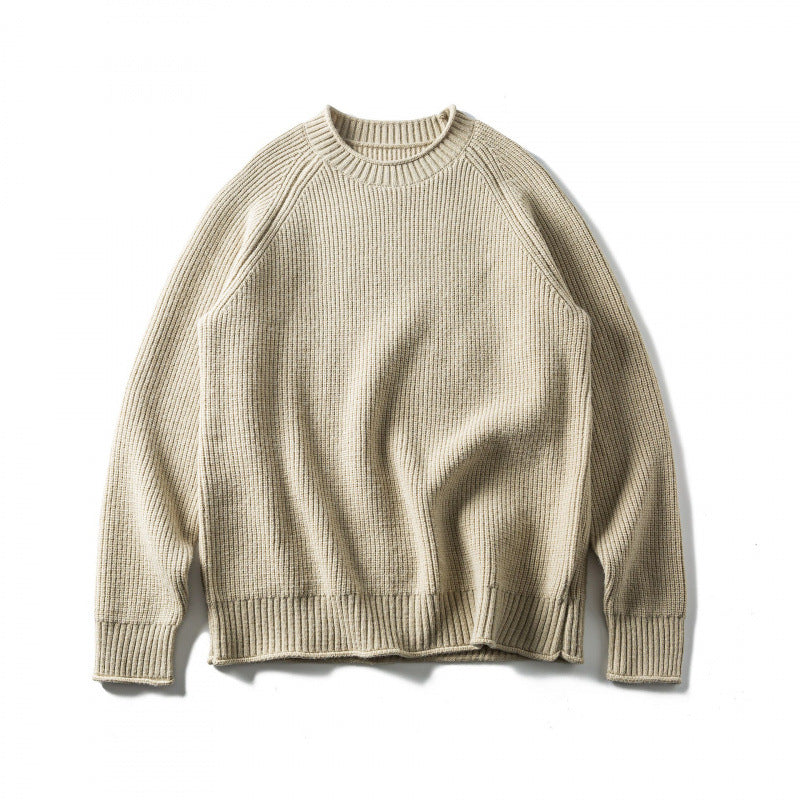 Unisex Coarse Knitted Round Neck Sweater in Oversized Boxy Cut with Raglan Sleeves Mune Fashion