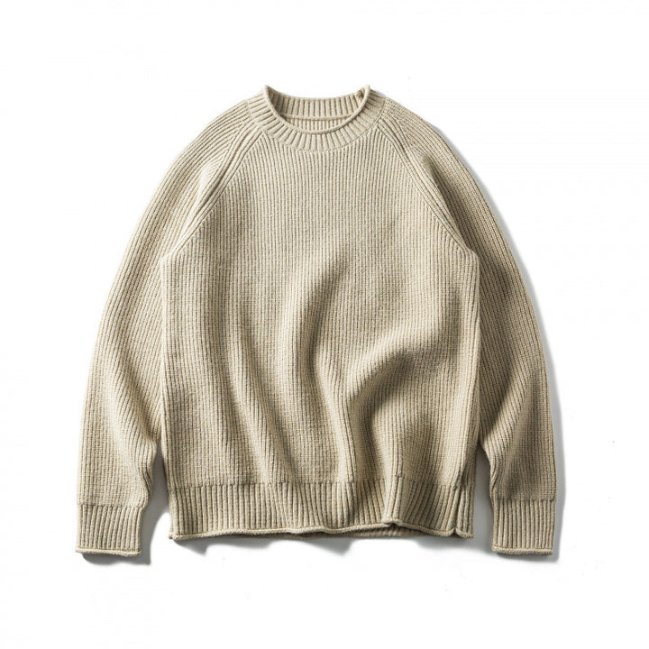 Unisex Coarse Knitted Round Neck Sweater in Oversized Boxy Cut with Raglan Sleeves Mune Fashion