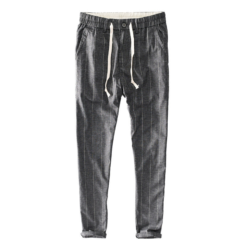 Men's casual pants with elastic waistband and drawstring tapered pinstriped look Mune Fashion