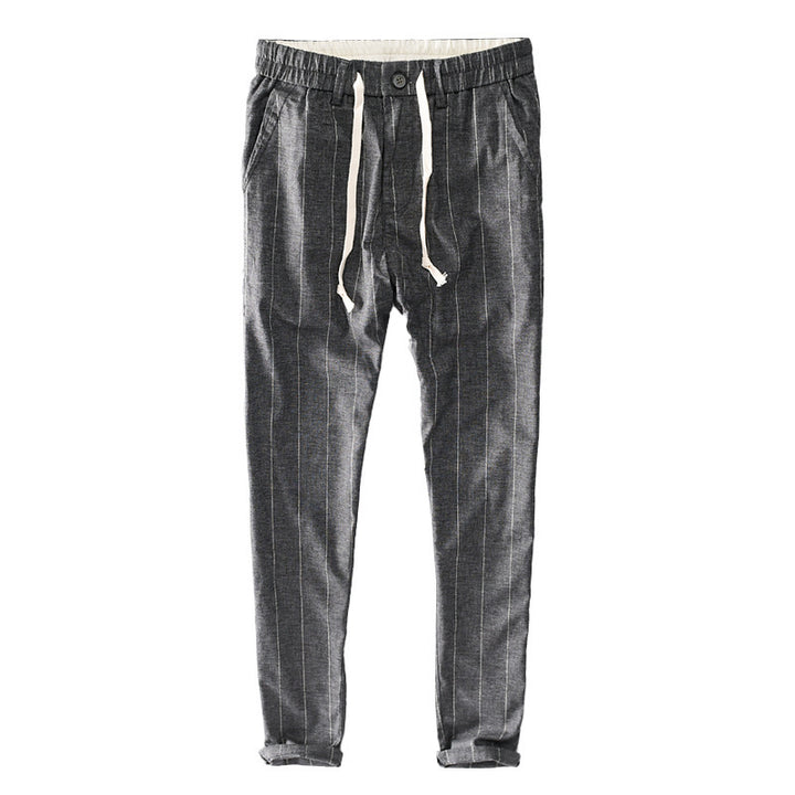 Men's casual pants with elastic waistband and drawstring tapered pinstriped look Mune Fashion