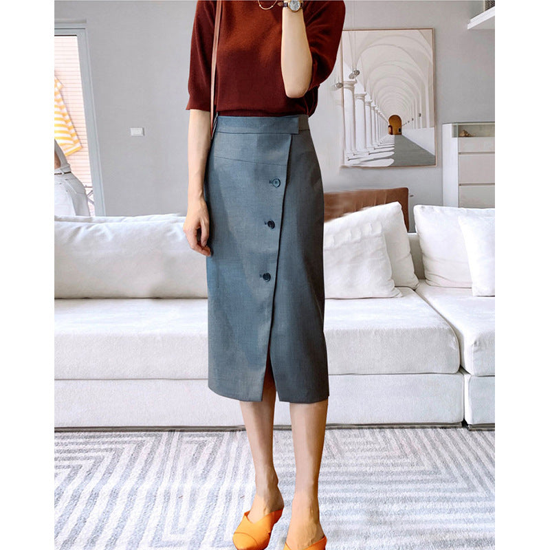 Women's Elegant Midi Skirt with Button Detail and Waist Belt Mune Fashion