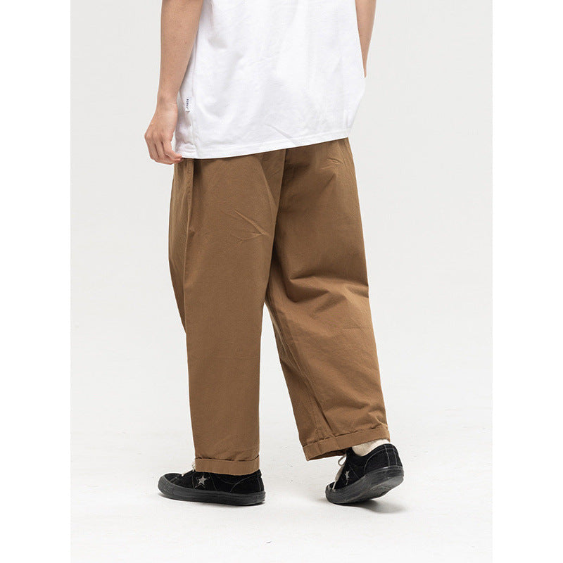 Women Wide High-Waist Pleated Pants with Elastic Drawstring and Cuffed Hem Mune Fashion