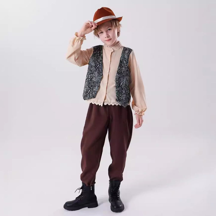 Unisex children's vest in vintage brocade style with floral jacquard pattern Mune Fashion
