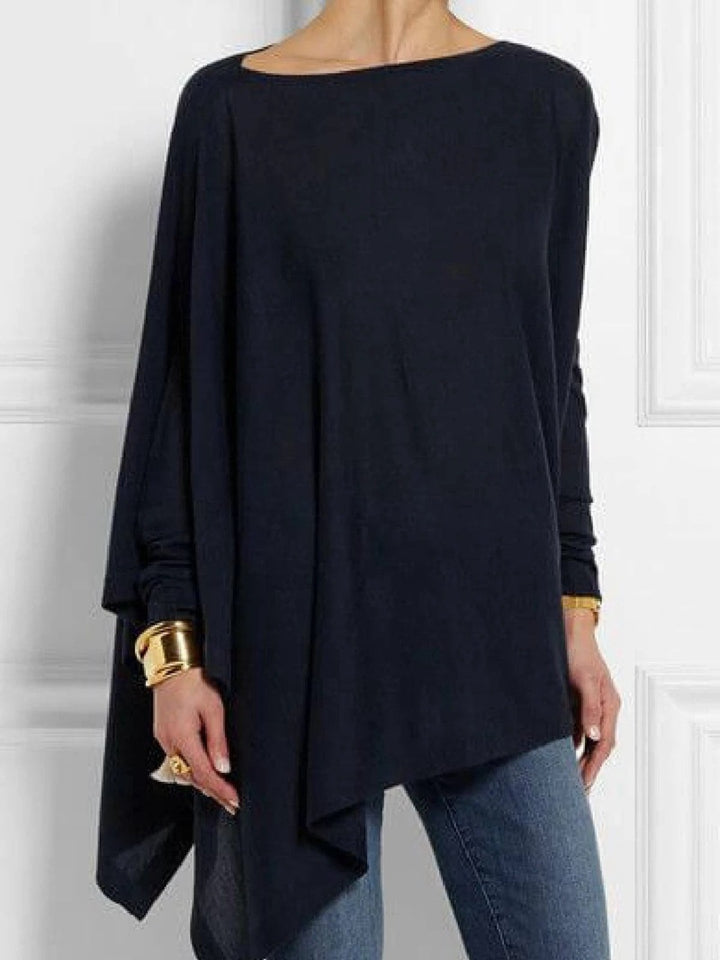 Women's draped oversized tunic with asymmetrical hem and wide batwing sleeves Mune Fashion