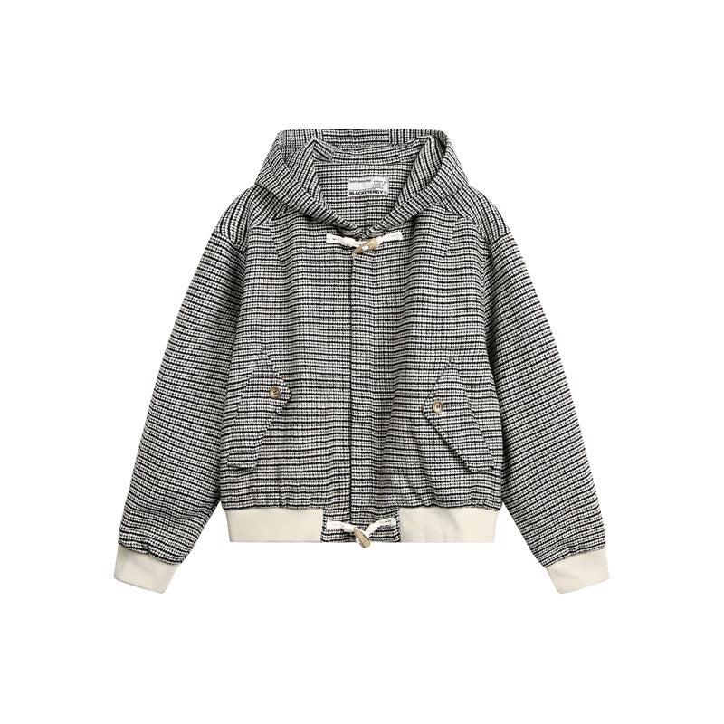 Unisex short-cut hooded blouson jacket in mixed structure with toggle closure and ribbed cuffs Mune Fashion