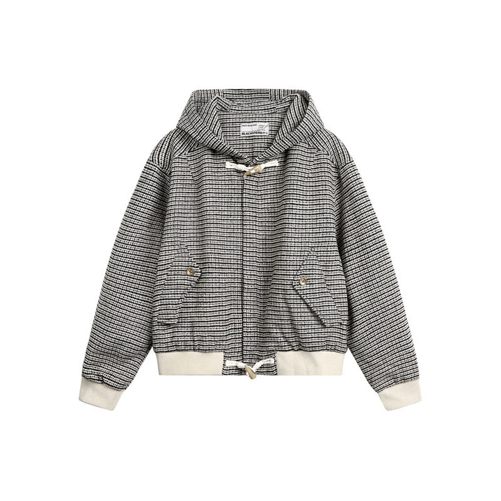 Unisex short-cut hooded blouson jacket in mixed structure with toggle closure and ribbed cuffs Mune Fashion