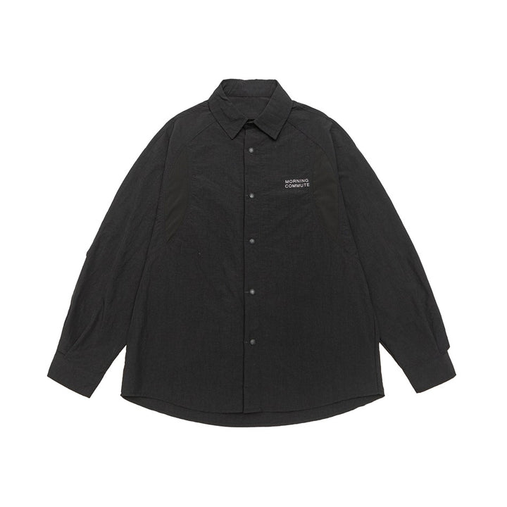 Unisex Relaxed Coach Shirt Jacket with Kent Collar, Snap Button Placket and Minimal Chest Print Mune Fashion