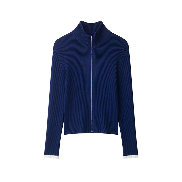 Women's ribbed cardigan with stand-up collar and full-length zipper Mune Fashion