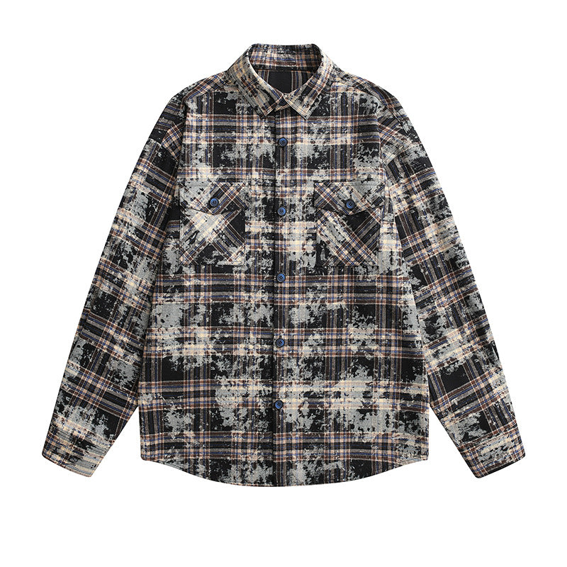 Women's Oversized Check Shirt Jacket with Vintage Effect and Breast Pockets Mune Fashion