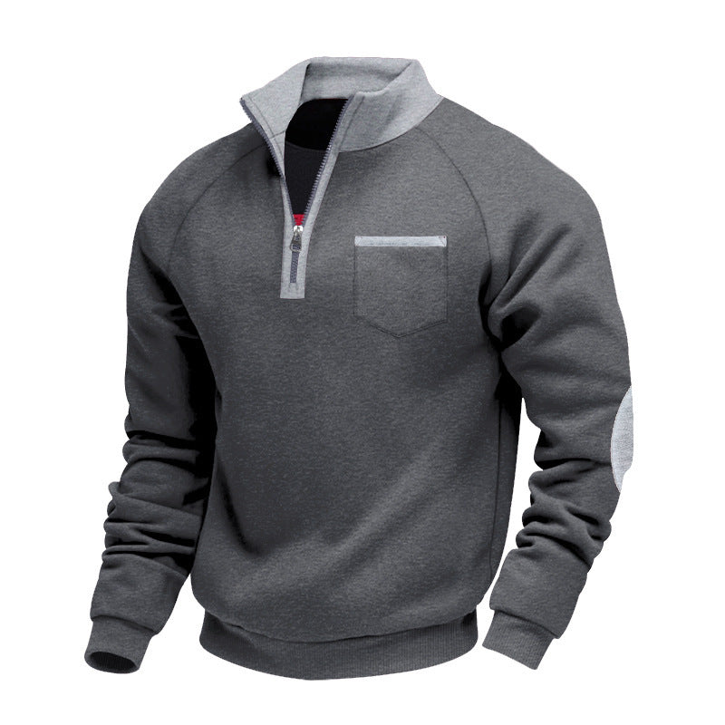 Men's Fleece Quarterzip Pullover with Chest Pocket and Elbow Patches Mune Fashion