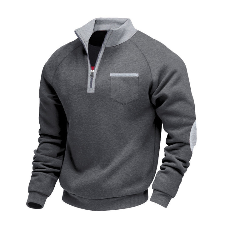 Men's Fleece Quarterzip Pullover with Chest Pocket and Elbow Patches Mune Fashion