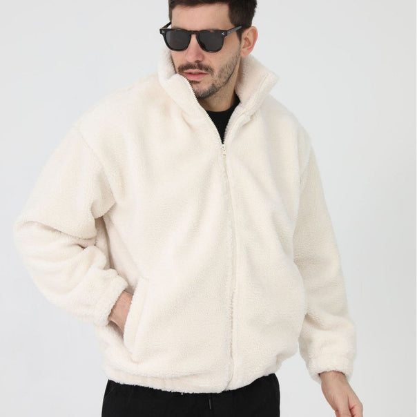 Men's Fleece Jacket with Stand-Up Collar and Practical Pockets Mune