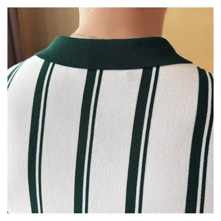 Men's sporty polo shirt with zipper and stripes Mune Fashion