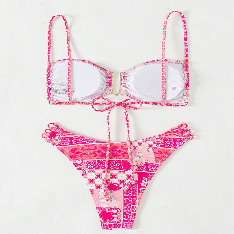 Women's bandeau bikini with sophisticated ruffle details and elegant pattern Mune Fashion